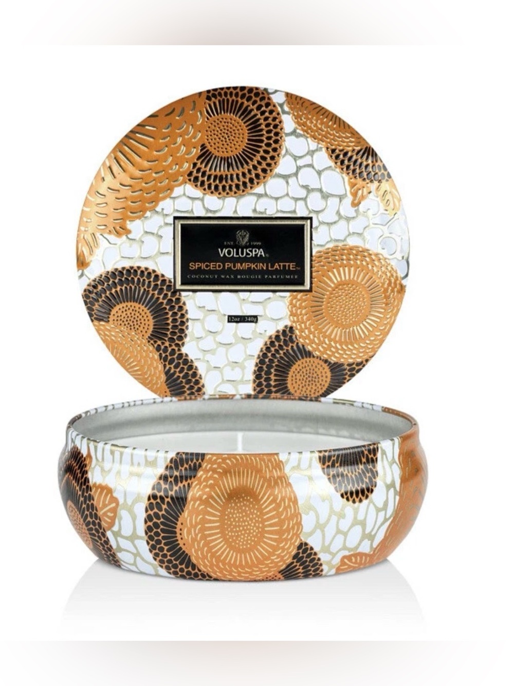 Voluspa Spiced Pumpkin Latte 3 Wick Decorative Tin Candle with Lid